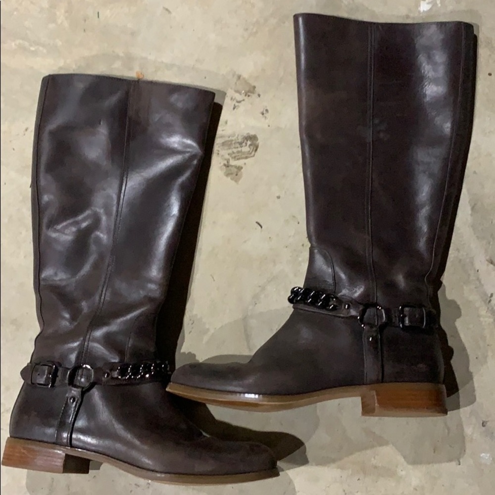 Coach knee high brown leather chain boots - 9